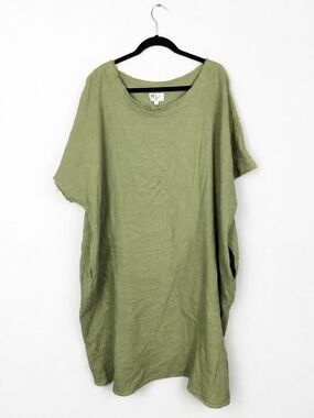 NWT Before You Olive Cotton Gauze Lagenlook Oversized Poncho Dress Small Beach